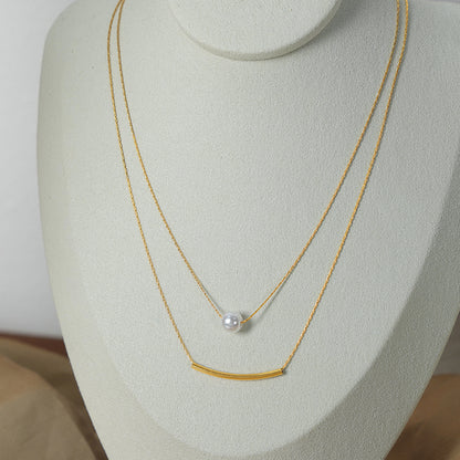 Casual Simple Style Solid Color Artificial Pearl Titanium Steel Plating 18k Gold Plated Double Layer Necklaces