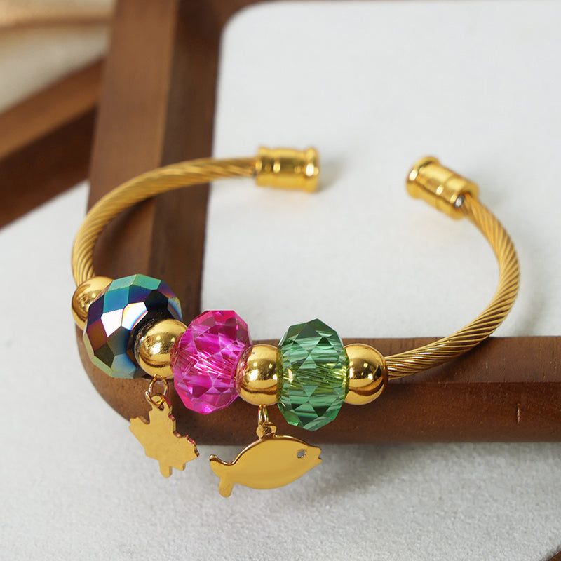 Casual Simple Style Flower Artificial Crystal Titanium Steel Plating 18k Gold Plated Bangle