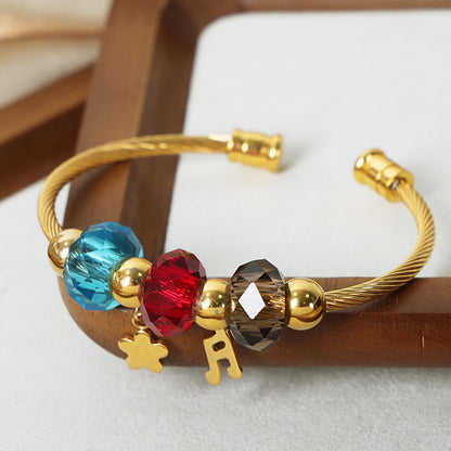 Casual Simple Style Flower Artificial Crystal Titanium Steel Plating 18k Gold Plated Bangle