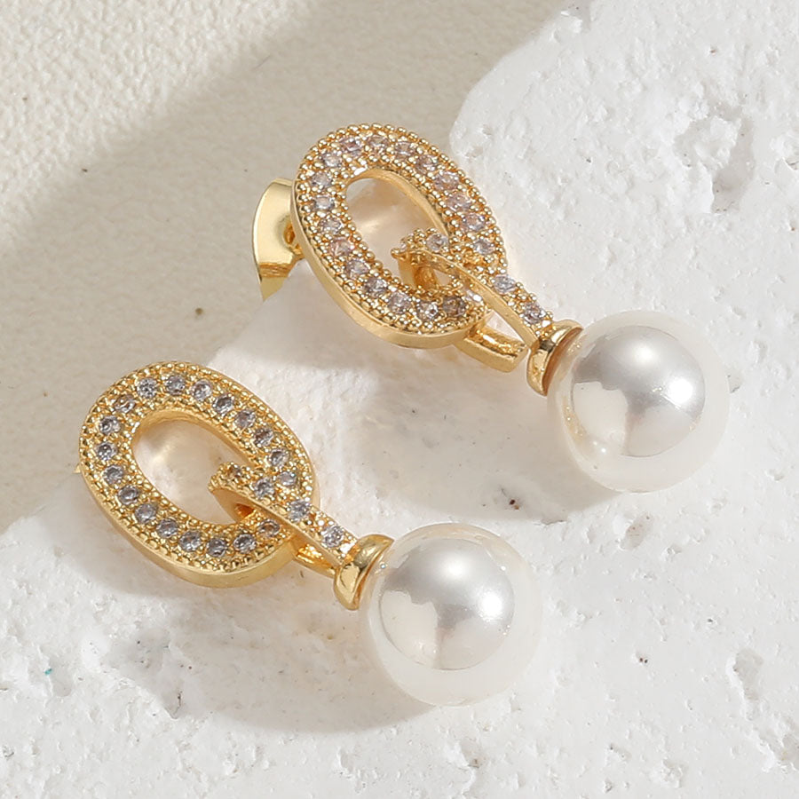 1 Pair Simple Style Classic Style Commute Deer Inlay Copper Artificial Pearls Zircon 14k Gold Plated Ear Studs