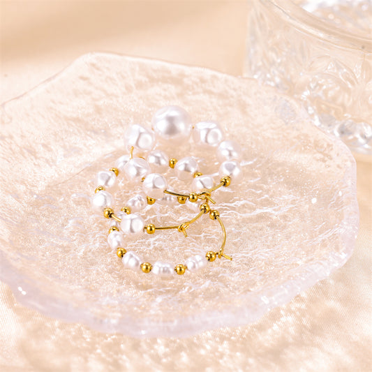 1 Pair Sweet Irregular Beaded Stainless Steel Baroque Pearls 18k Gold Plated Earrings