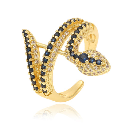 Retro Roman Style Snake Copper Plating Inlay Zircon Open Rings