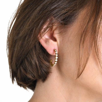 1 Pair Vintage Style C Shape Plating Inlay Stainless Steel Zircon 18k Gold Plated Hoop Earrings