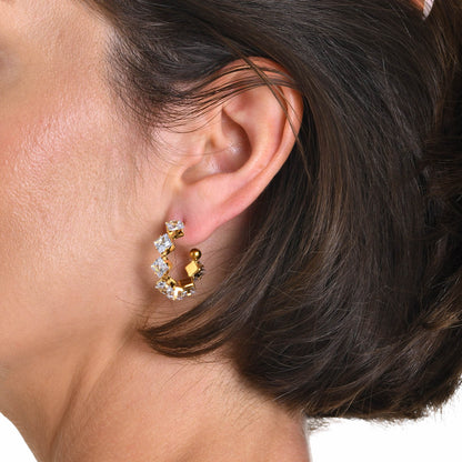 1 Pair Simple Style C Shape Plating Inlay Stainless Steel Zircon 18k Gold Plated Hoop Earrings