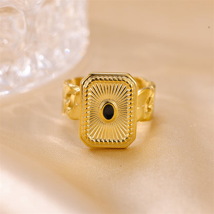 Vintage Style Color Block Stainless Steel Plating Inlay Natural Stone 18k Gold Plated Silver Plated Open Rings