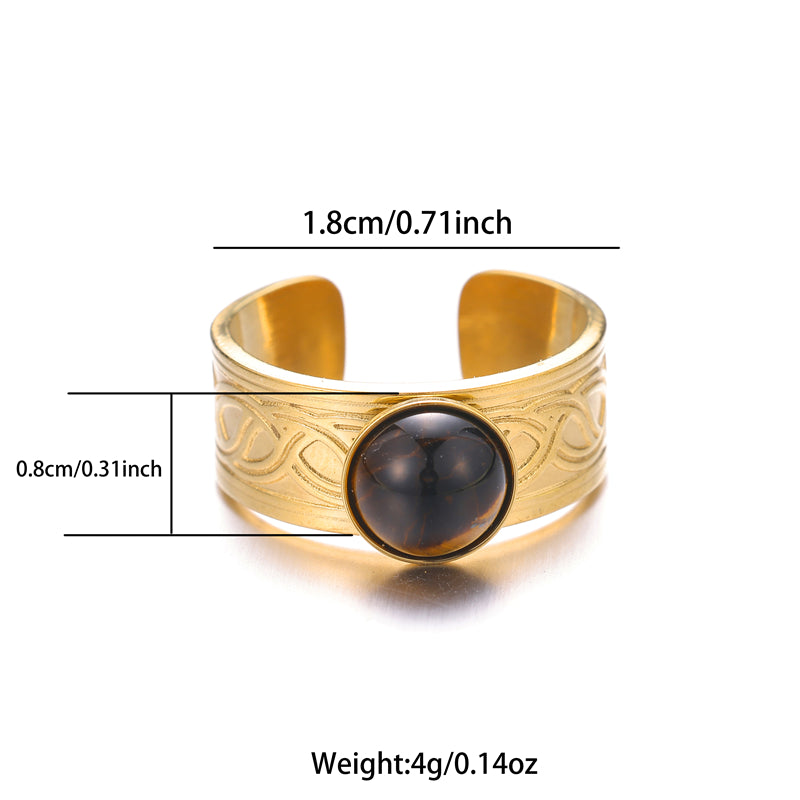 Vintage Style Color Block Stainless Steel Plating Inlay Natural Stone 18k Gold Plated Silver Plated Open Rings