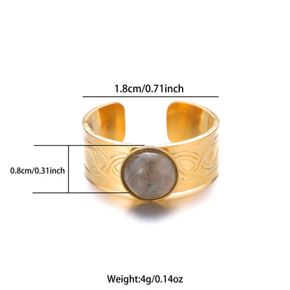 Vintage Style Color Block Stainless Steel Plating Inlay Natural Stone 18k Gold Plated Silver Plated Open Rings