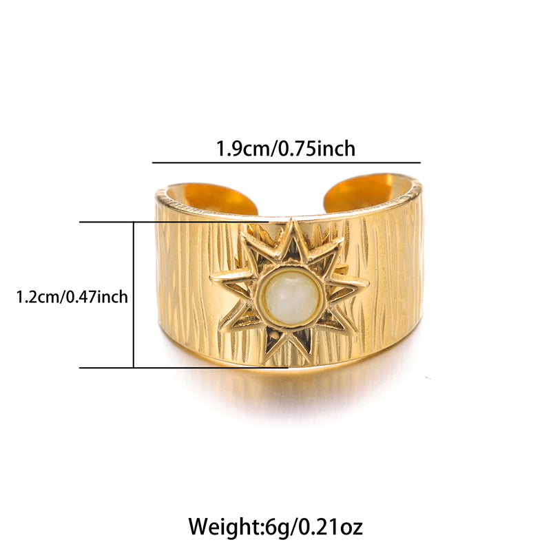 Vintage Style Color Block Stainless Steel Plating Inlay Natural Stone 18k Gold Plated Silver Plated Open Rings