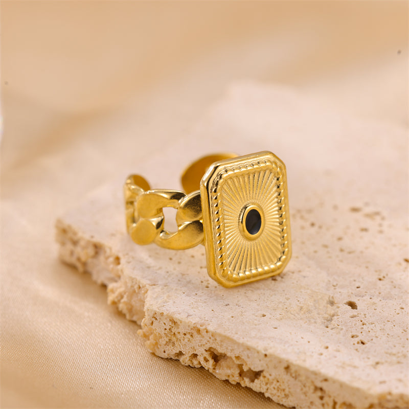 Vintage Style Color Block Stainless Steel Plating Inlay Natural Stone 18k Gold Plated Silver Plated Open Rings