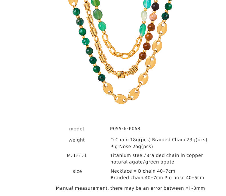 Ig Style Punk Color Block Agate Titanium Steel Beaded Patchwork Plating 18k Gold Plated Necklace