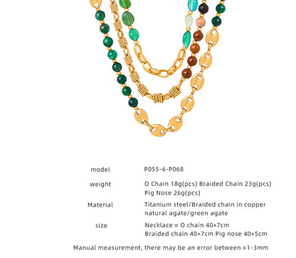 Ig Style Punk Color Block Agate Titanium Steel Beaded Patchwork Plating 18k Gold Plated Necklace