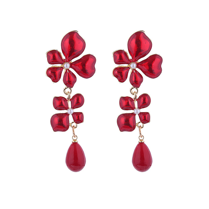 1 Pair Elegant Luxurious Flower Petal Enamel Alloy Drop Earrings