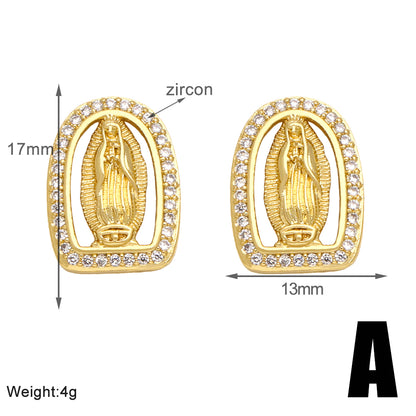 1 Pair Vintage Style Simple Style Virgin Mary Plating Inlay Copper Zircon 18k Gold Plated Ear Studs