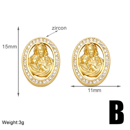 1 Pair Vintage Style Simple Style Virgin Mary Plating Inlay Copper Zircon 18k Gold Plated Ear Studs