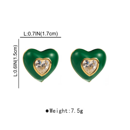 1 Pair Simple Style Heart Shape Inlay Stainless Steel Rhinestones Ear Studs