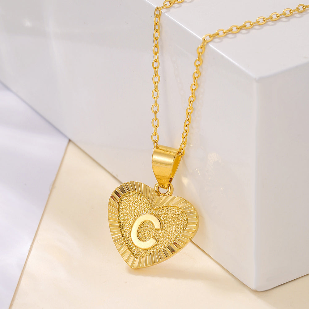 Sweet Letter Stainless Steel Copper Plating Inlay Zircon 18k Gold Plated Pendant Necklace