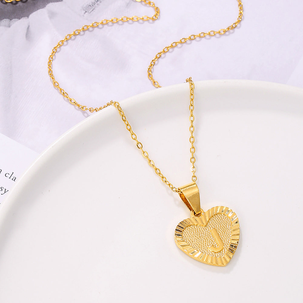 Sweet Letter Stainless Steel Copper Plating Inlay Zircon 18k Gold Plated Pendant Necklace