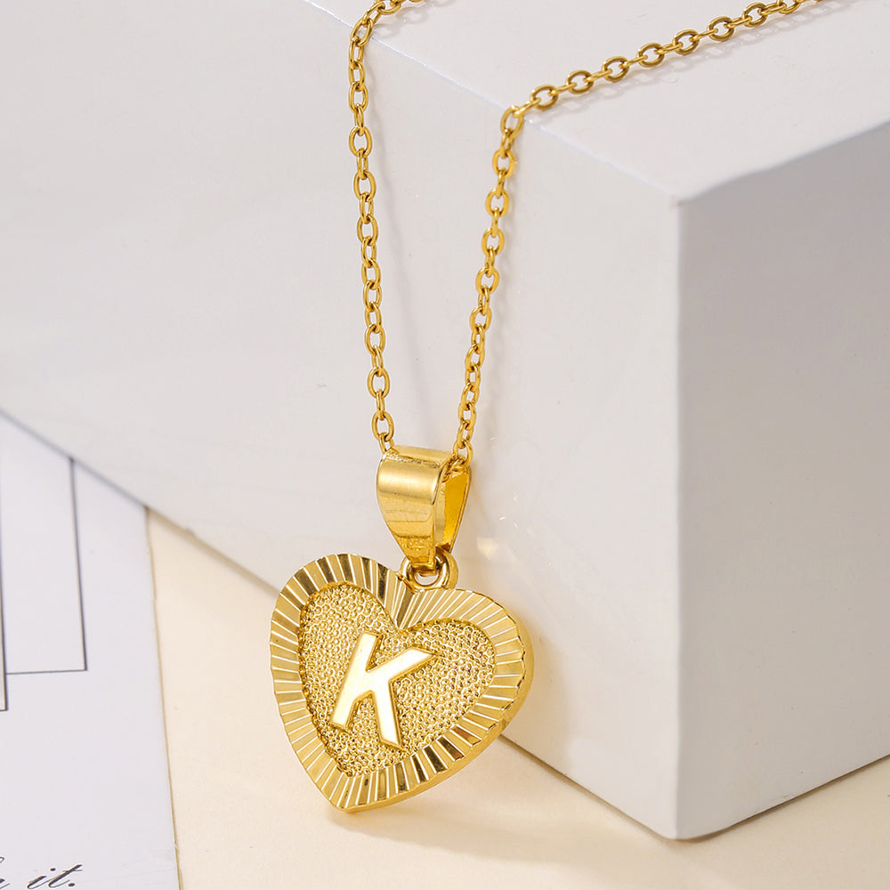 Sweet Letter Stainless Steel Copper Plating Inlay Zircon 18k Gold Plated Pendant Necklace