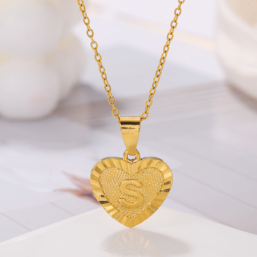 Sweet Letter Stainless Steel Copper Plating Inlay Zircon 18k Gold Plated Pendant Necklace