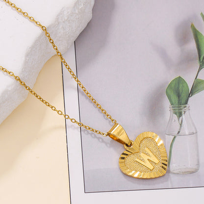 Sweet Letter Stainless Steel Copper Plating Inlay Zircon 18k Gold Plated Pendant Necklace