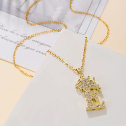 Elegant Simple Style Classic Style Letter Crown Stainless Steel Copper Plating Inlay Zircon 18k Gold Plated Pendant Necklace