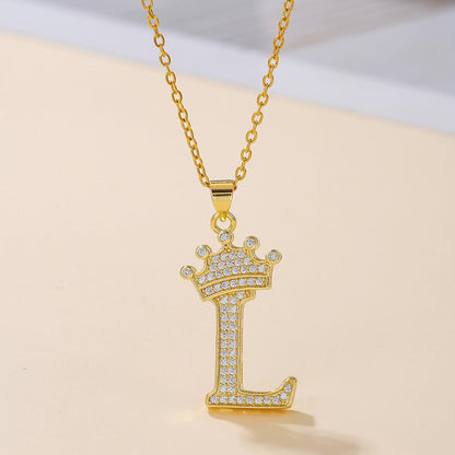 Elegant Simple Style Classic Style Letter Crown Stainless Steel Copper Plating Inlay Zircon 18k Gold Plated Pendant Necklace