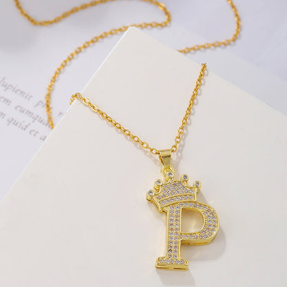 Elegant Simple Style Classic Style Letter Crown Stainless Steel Copper Plating Inlay Zircon 18k Gold Plated Pendant Necklace