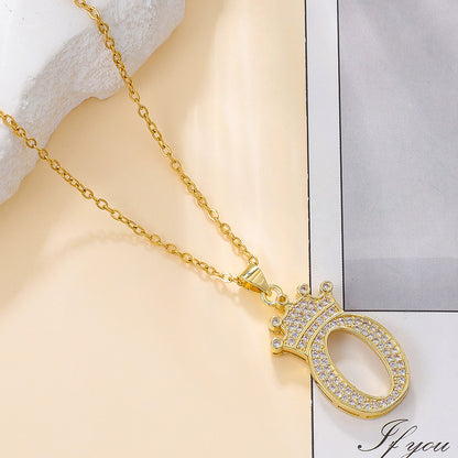 Elegant Simple Style Classic Style Letter Crown Stainless Steel Copper Plating Inlay Zircon 18k Gold Plated Pendant Necklace