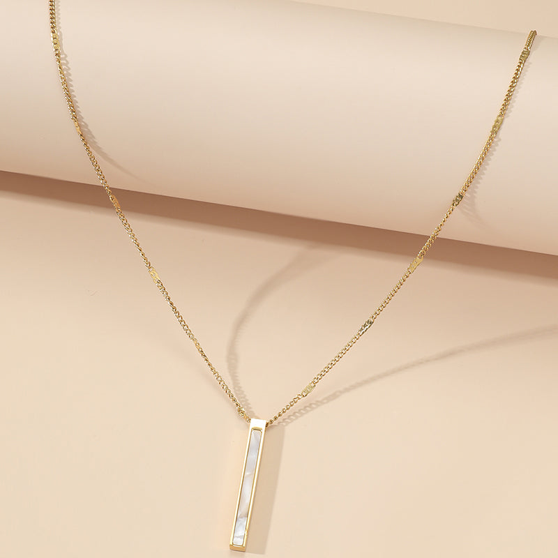 Wholesale Elegant Romantic Simple Style Solid Color Rectangle Titanium Steel Polishing Plating Inlay 18k Gold Plated Resin Pendant Necklace