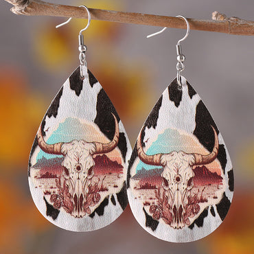 1 Pair Retro Water Droplets Cattle Pu Leather Drop Earrings