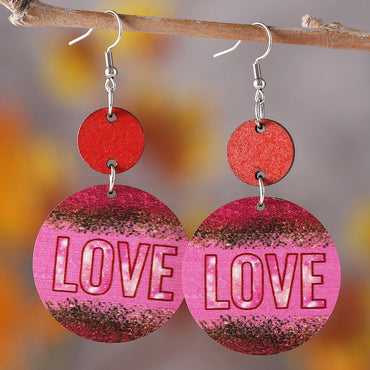 1 Pair Elegant Lady Heart Shape Wood Drop Earrings