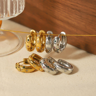 1 Pair Vintage Style Hexagram Polishing Plating Inlay Stainless Steel Zircon 18k Gold Plated Hoop Earrings