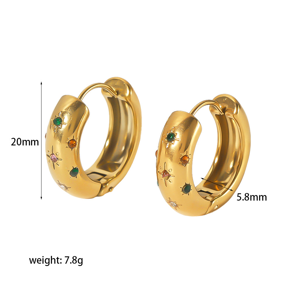 1 Pair Vintage Style Hexagram Polishing Plating Inlay Stainless Steel Zircon 18k Gold Plated Hoop Earrings