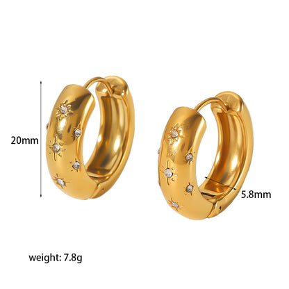 1 Pair Vintage Style Hexagram Polishing Plating Inlay Stainless Steel Zircon 18k Gold Plated Hoop Earrings