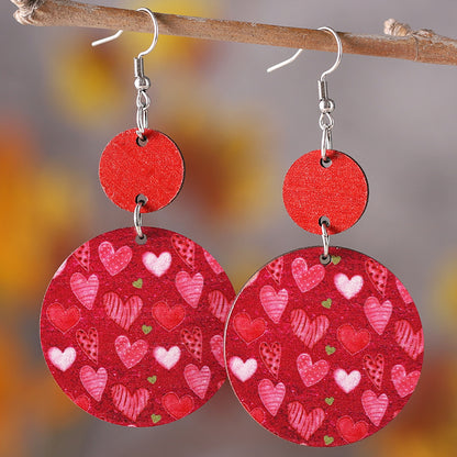 1 Pair Vintage Style Round Heart Shape Wood Drop Earrings