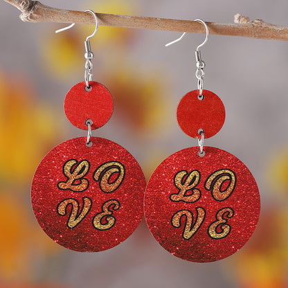 1 Pair Vintage Style Round Heart Shape Wood Drop Earrings