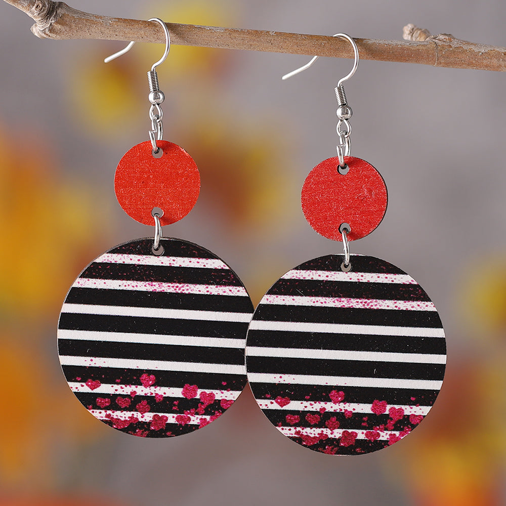 1 Pair Vintage Style Round Heart Shape Wood Drop Earrings