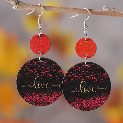 1 Pair Vintage Style Round Heart Shape Wood Drop Earrings