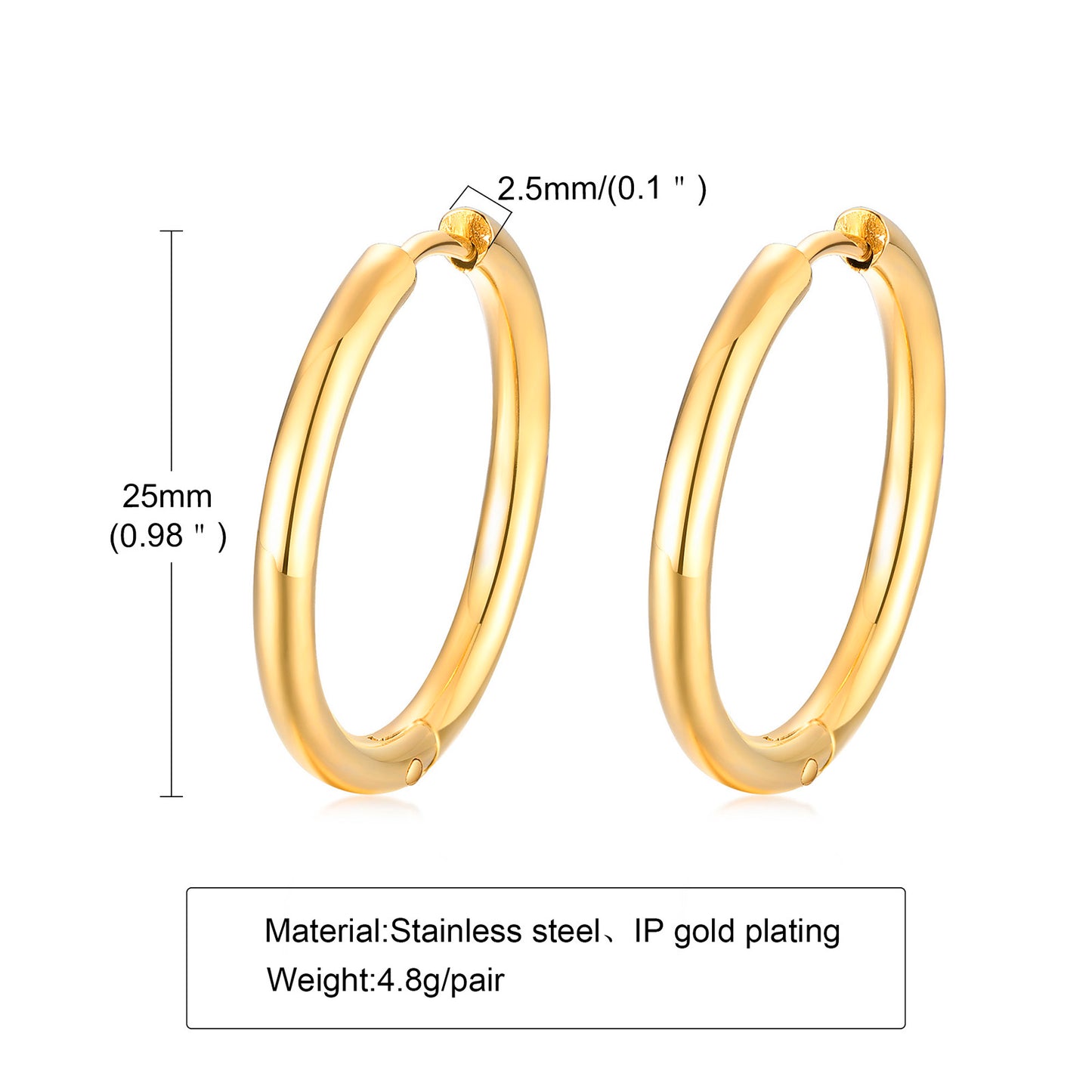 1 Pair Simple Style Solid Color Plating Stainless Steel 18k Gold Plated Hoop Earrings