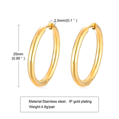 1 Pair Simple Style Solid Color Plating Stainless Steel 18k Gold Plated Hoop Earrings