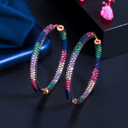 1 Pair Elegant Circle Color Block Plating Inlay Copper Zircon Rhodium Plated Silver Plated Hoop Earrings