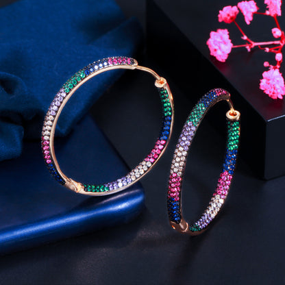 1 Pair Elegant Circle Color Block Plating Inlay Copper Zircon Rhodium Plated Silver Plated Hoop Earrings