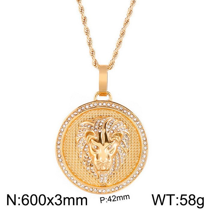 Hip-hop Round Titanium Steel Plating 18k Gold Plated Men's Pendant Necklace