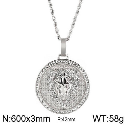 Hip-hop Round Titanium Steel Plating 18k Gold Plated Men's Pendant Necklace