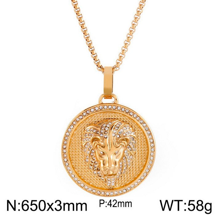 Hip-hop Round Titanium Steel Plating 18k Gold Plated Men's Pendant Necklace