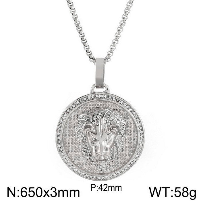 Hip-hop Round Titanium Steel Plating 18k Gold Plated Men's Pendant Necklace