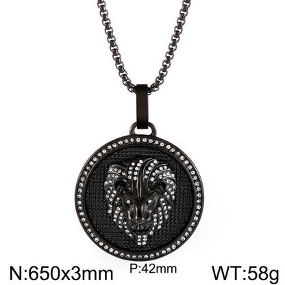 Hip-hop Round Titanium Steel Plating 18k Gold Plated Men's Pendant Necklace