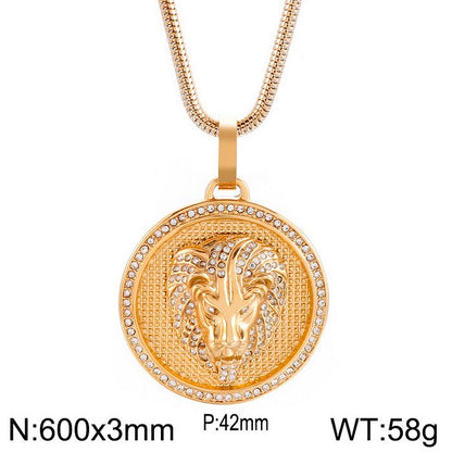 Hip-hop Round Titanium Steel Plating 18k Gold Plated Men's Pendant Necklace