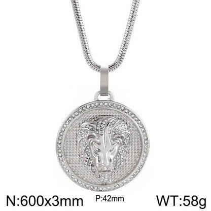 Hip-hop Round Titanium Steel Plating 18k Gold Plated Men's Pendant Necklace