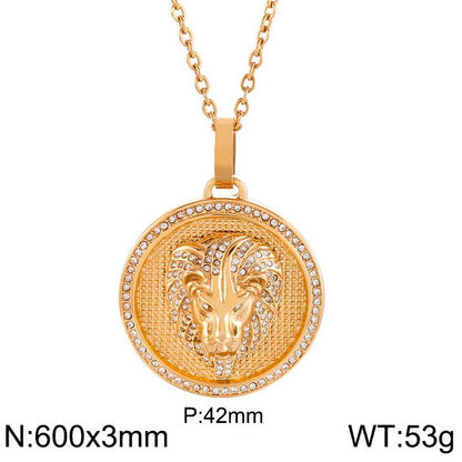 Hip-hop Round Titanium Steel Plating 18k Gold Plated Men's Pendant Necklace